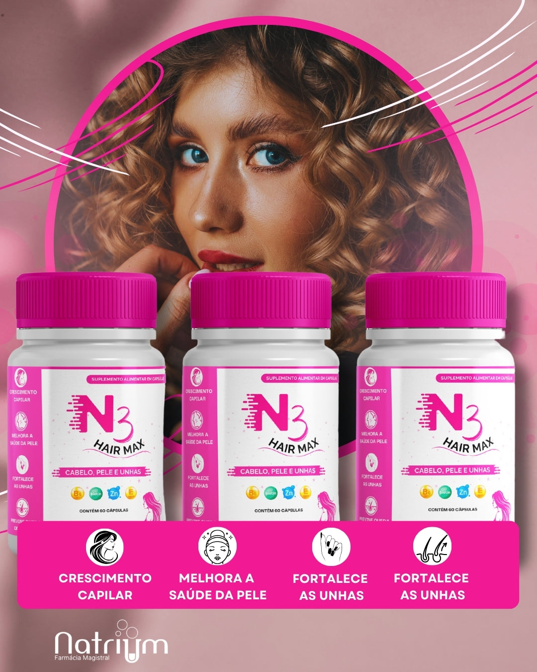 N3 HAIR MAX CABELO, PELE E UNHA 60 CAPSULAS